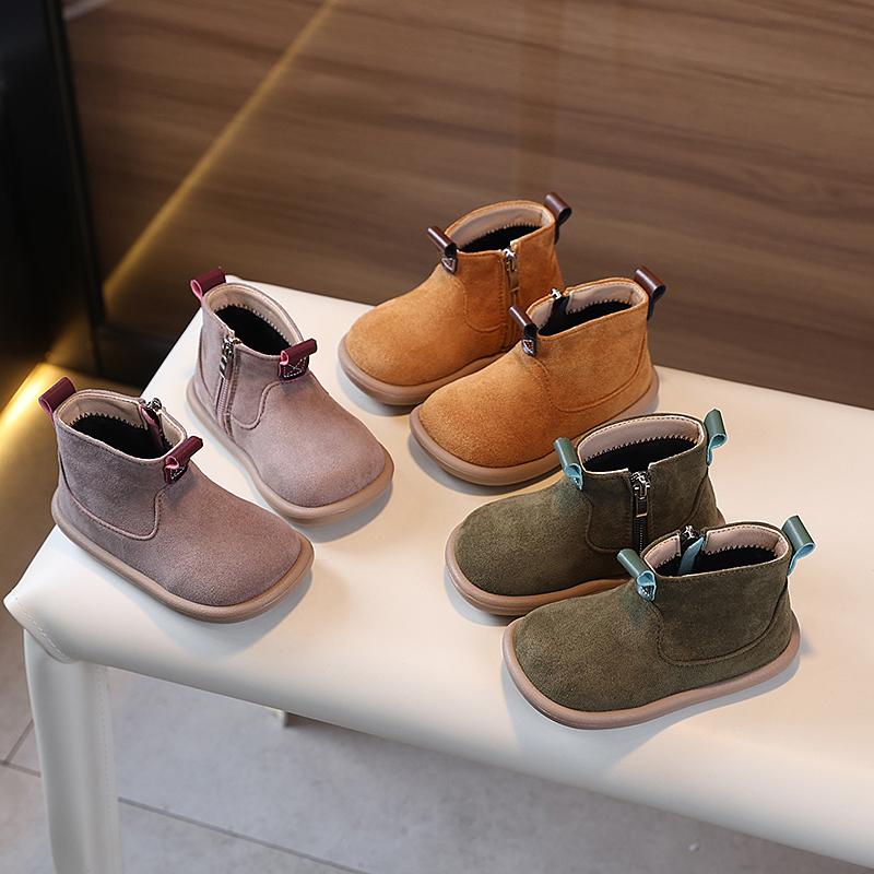 Autumn Baby Short Boots Girls High-top Leather Boots Boys Anti-slip Retro Cotton Boots