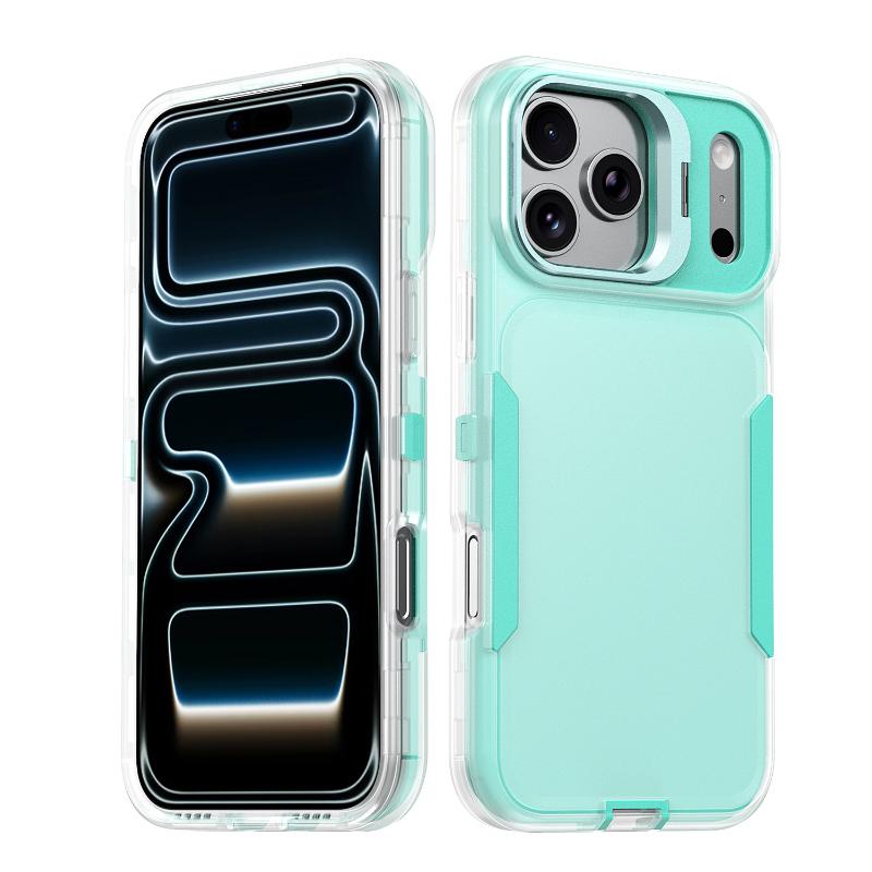 Soft EVA + Hard PC 2-in-1 Metal Lens Holder Armor Phone Case For iPhone 17 Pro Max 15 11 12 13 14 16 Pro Max Bumper Back Cover