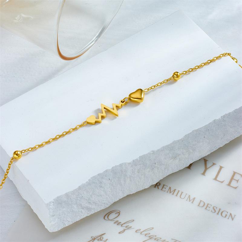 Gold Plated Heartbeat Heart Anklet Dainty Love Pendant Foot Chain Jewelry for Women