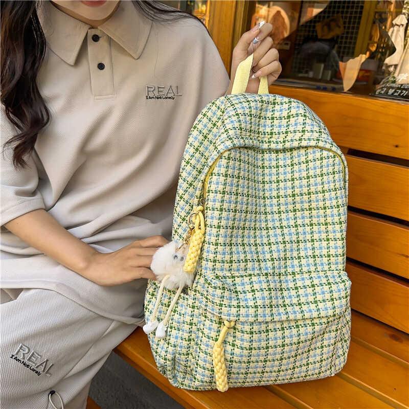 Chic Japanese Plaid Backpack High Quality Lightweight Long-lasting Design