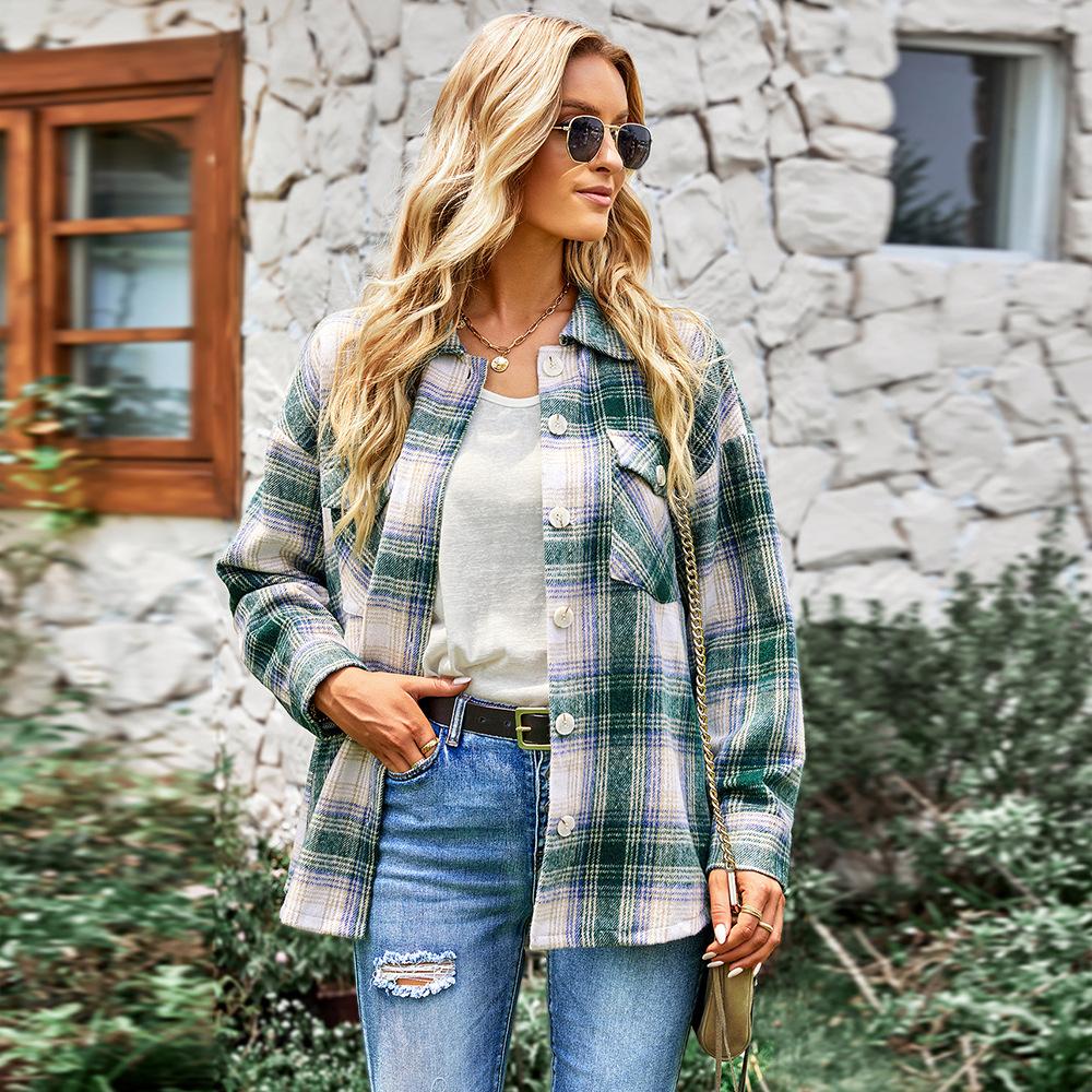 Designed Plaid Top 2025 Autumn and Winter Thick Mid-length Versatile Cardigan Jacket