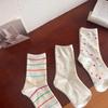 Color Dot Striped Socks, Simple And Fashionable Polka Dot Medium Tube Socks, Versatile College Style Socks For Women