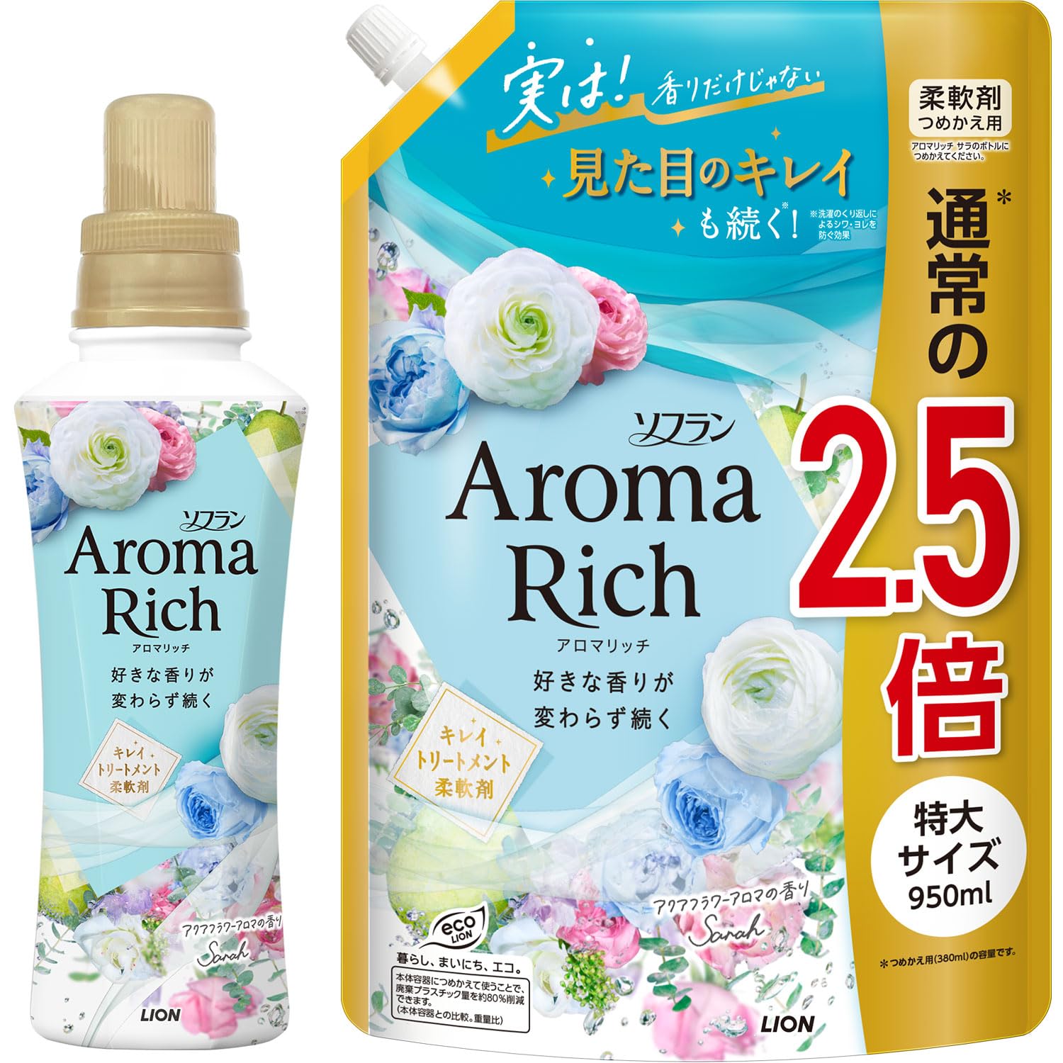 

SOFLAN Aroma Rich Sara Ткань 480 мл Бутылка 950 мл Аромат Аква-цветка [Оптовая покупка] Смягчитель, + Сверхбольшой сменный блок,