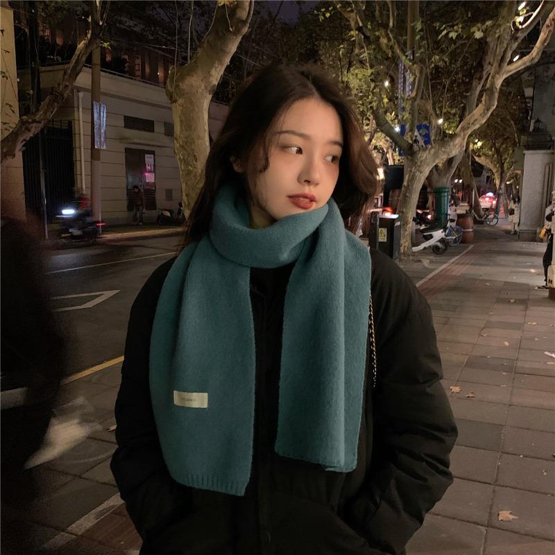 Koreańska wersja Ins Ciepły Jednolity Kolor Szalik dla Kobiet, Uniwersalny na Jesień i Zimę, Student Dzianinowy Mały Szalik dla Mężczyzn, Nowy Styl