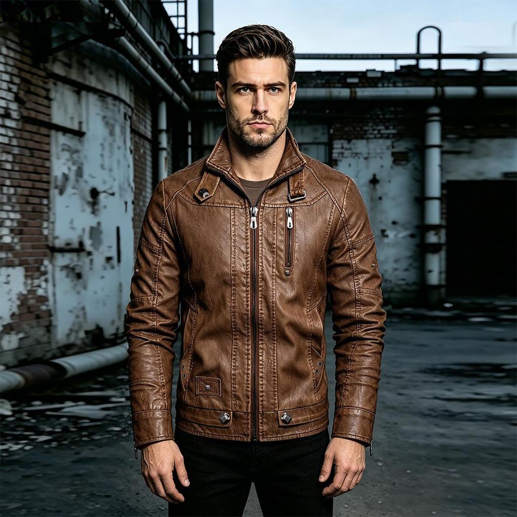 Men's Faux Leather PU Motorcycle Jacket - Autumn/Winter Stylish Outerwear