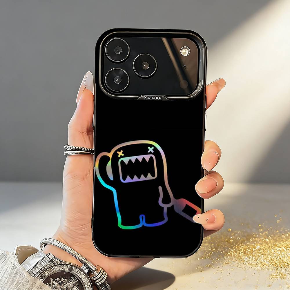 Cute Domo-kun Phone Case For iPhone17,16,15,14,13,12,11,Pro,MAX Gray Matte Silicone Black Cover