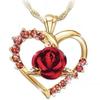 Romantyczny naszyjnik z zawieszką w kształcie serca z diamentami i różą