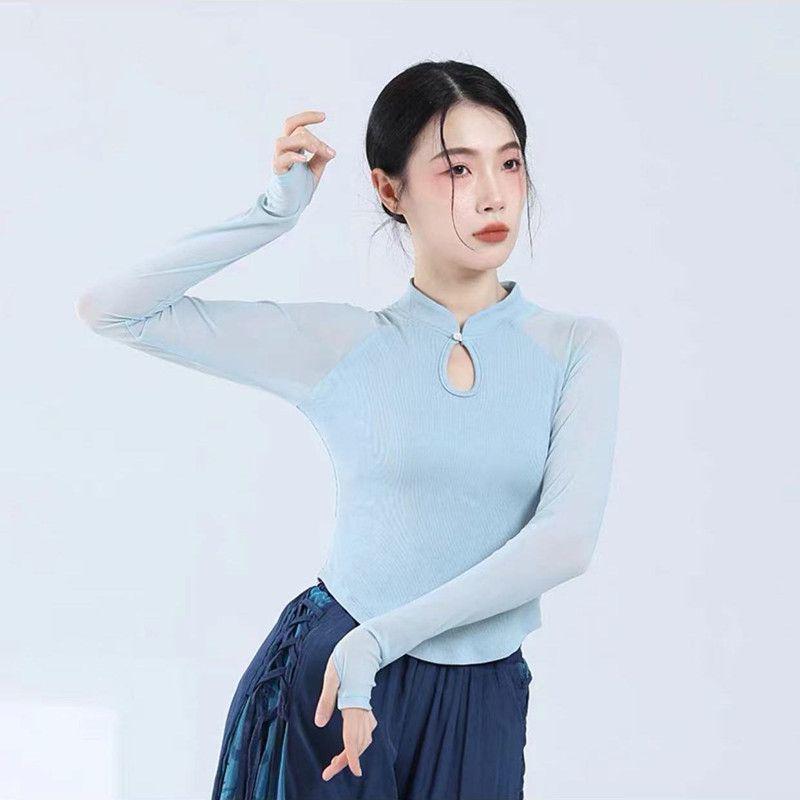 Women's Retro Chic Long Sleeve Yoga & Dance Top - Slim Fit, Chinese Style