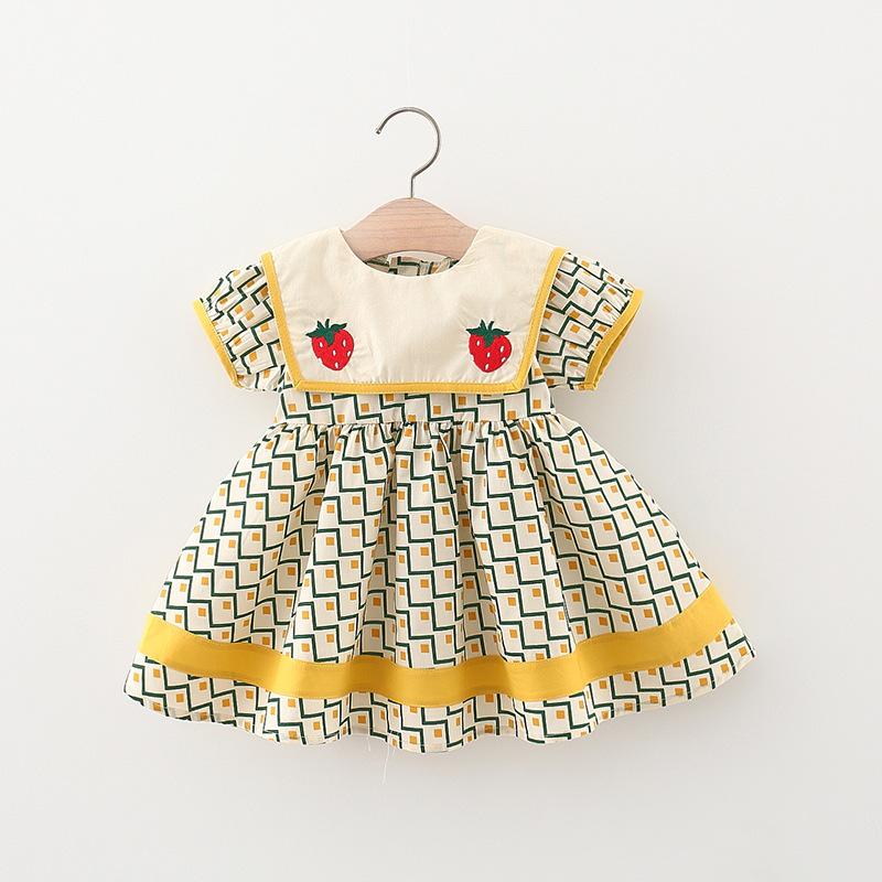 

Летняя детская одежда, простые клетчатые платья для маленьких девочек, детский модный костюм с коротким рукавом и темно-синим воротником для детей от 0 до 3 лет 100 жёлтый