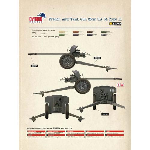 Dynamo Models 1/35 French Hotchkiss 25mm S.A. 34 Type 2 Anti-Tank Gun Premium Edition Plastic Model DYN35DM002P