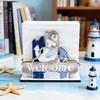 Wooden Paper Towel Holder, Universal Size Solid Wood Paper Towel Stand with Ocean Style Tropical Fish Sailboat Patterns for Kitchen Dining Table Decor