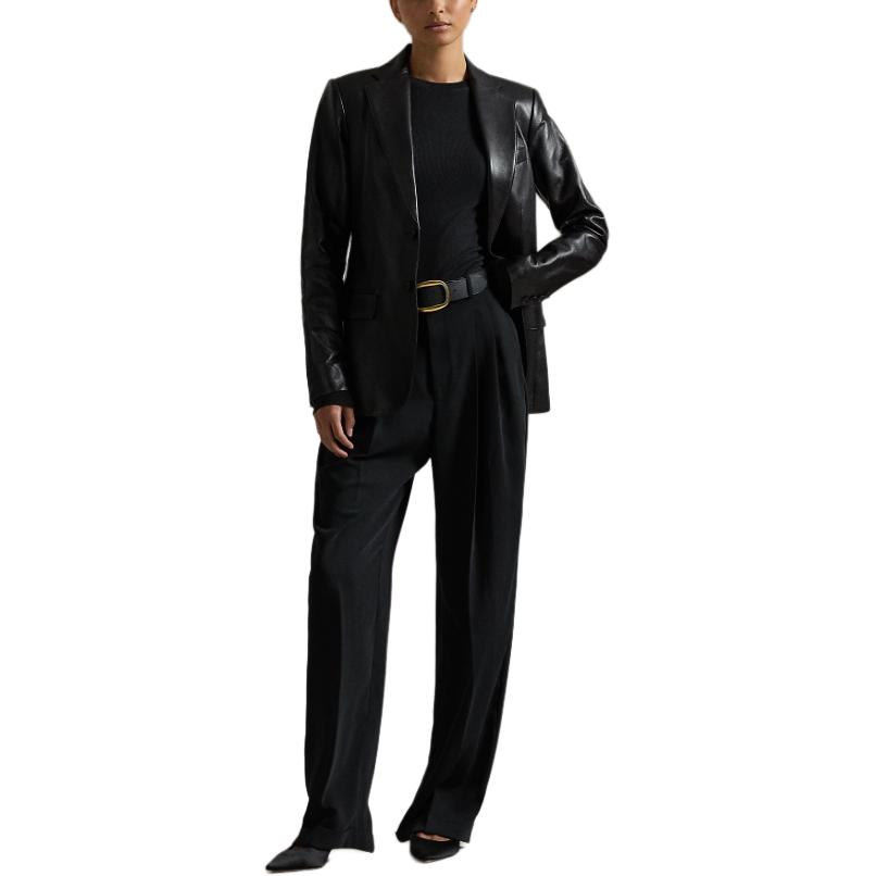 Polo Ralph Lauren FW24 Solid Ribbed Texture Crew Neck Slim Fit Long Sleeve T-Shirt Women Tops Black WMPOKNINC020182-001