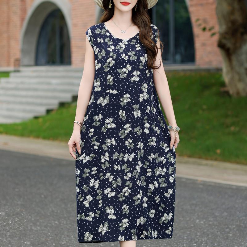 Robes Décontractées pour Femmes Été Vêtements Vintage Grande Taille Sans Manches Ample Robe Longue