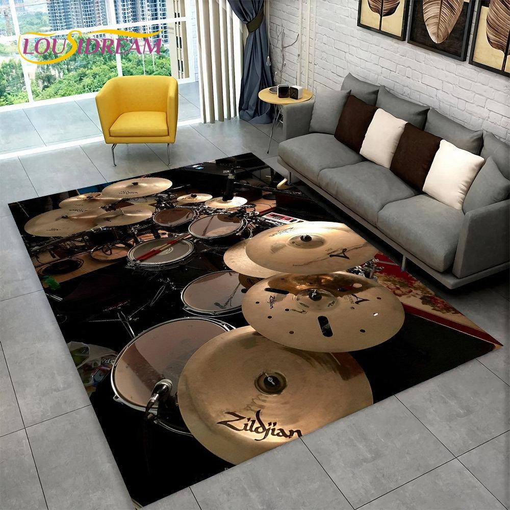 3D Drum Kit Music Instruments Area Large Carpet Rug for Home Living Room Bedroom Doormat DecorArea Rug Carpet Non-slip Floor Mat