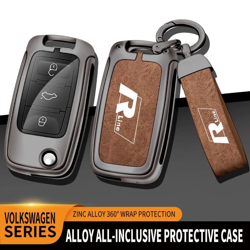 Für VOLKSWAGEN Zinklegierung+Leder Auto Klappschlüsselhülle Vollabdeckung Für VW Volkswagen R Line Polo Tiguan Passat Golf Jetta La