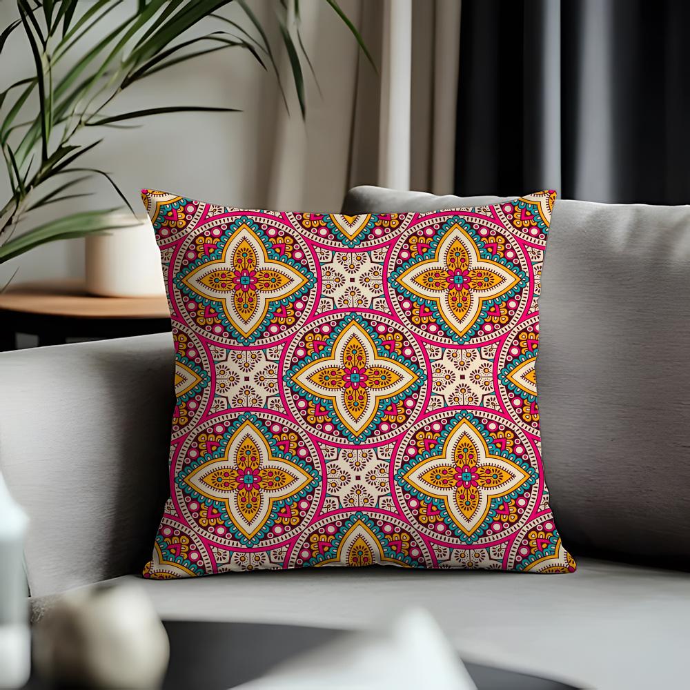 Viral IIindian Ethnic Patternied Cushion Cover Antidustmite Pillowcase Invisible Zipper Silky Short Plush Sofa Cushion Cover