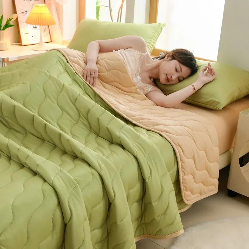 New Floral Spring Summer Quilt and Pillowcase Soft Skin-friendly Single Double Blanket Knitted Breathable Thin Comforter Duvet