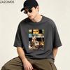 ZAZOMDE Minimalist Vintage Painting Cut Splicing Graphic Tee Unisex Loose Cotton Short Sleeve Art Casual Street Tops 2026 NEW
