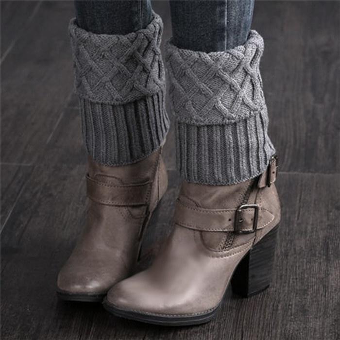 Warmer Stiefelüberzug für Damen, kniehoch, gestrickt, häkeln, reine Farbe, Beinwärmer, Winter-Damen-Handschuhe, Leggings