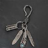 Distinctive Feather Keychain Charm In Antique Silver With Turquoise for Individualistic Fashion Statements Pieces
