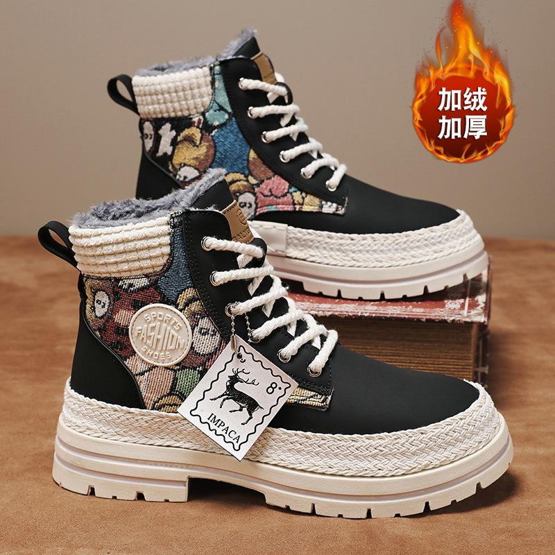 

Хлопковая обувь большого размера тренд бархатные ботинки Мартина британские рабочие ботинки теплые с высоким верхом мужские для отдыха 44