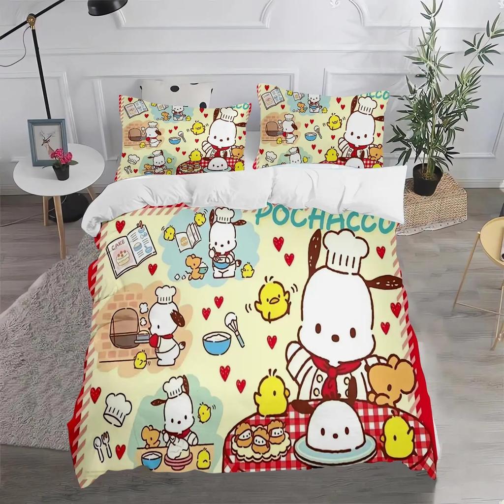 Sanrio Bedding Sets Pochacco Cartoon Comforter Cover Bed Cover Duvet Cover Pillow Case 2-3 Pieces Sets Kids Adult Size