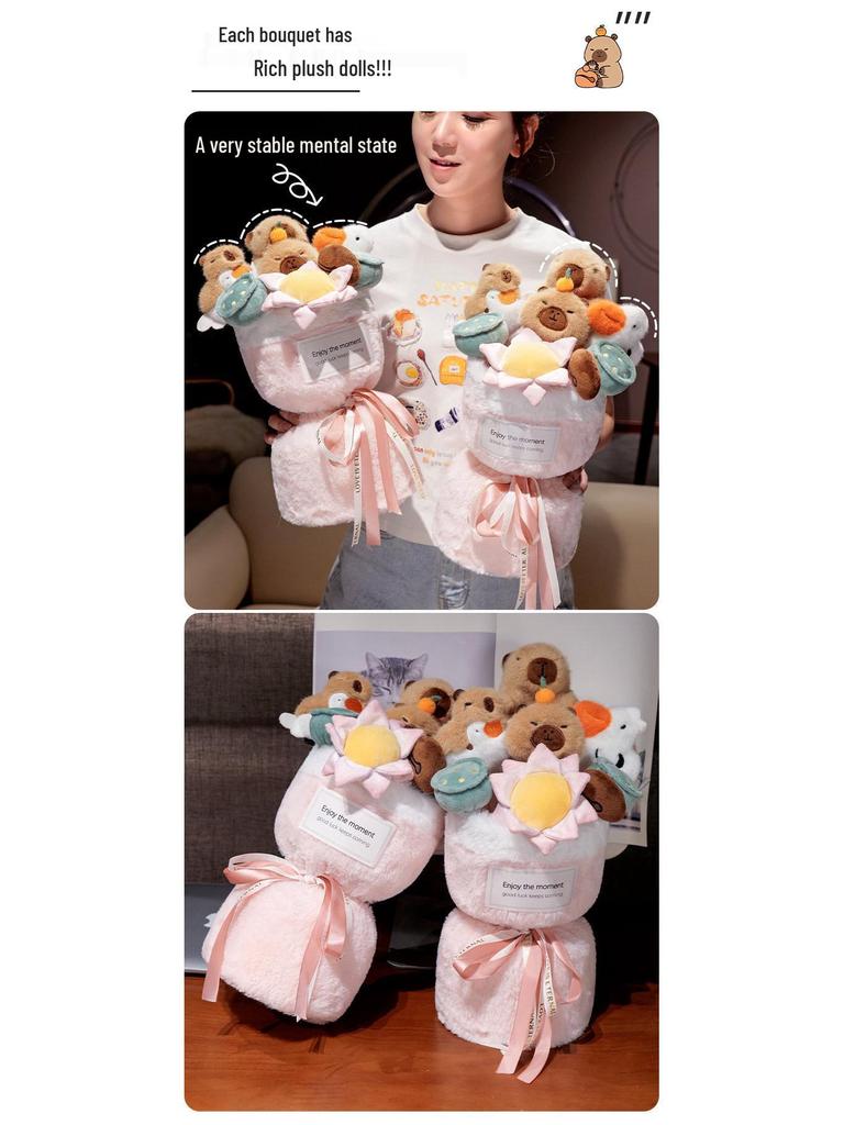 Buddha Capybara Plush Toy Bouquet - Cartoon Doll Gift for Birthdays or Christmas, Perfect for Girlfriend.