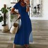 Women Plus Size V Neck Short Sleeve Printed White Straight Maxi Dress