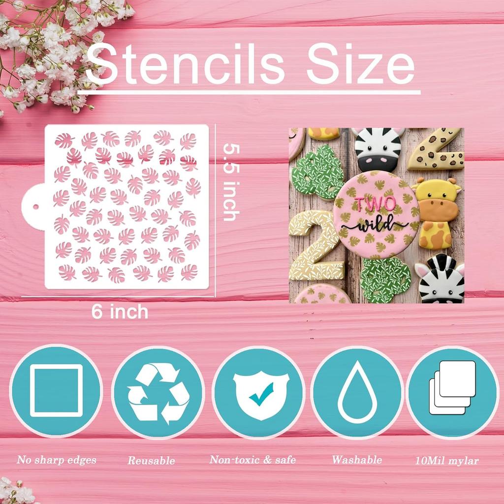 Cookie Stencils for Baking Royal Icing Leaf Stencil Airbrush Flower Hibiscus Vine Rose Stencil Templates for Cake Stencils Decorating Buttercream