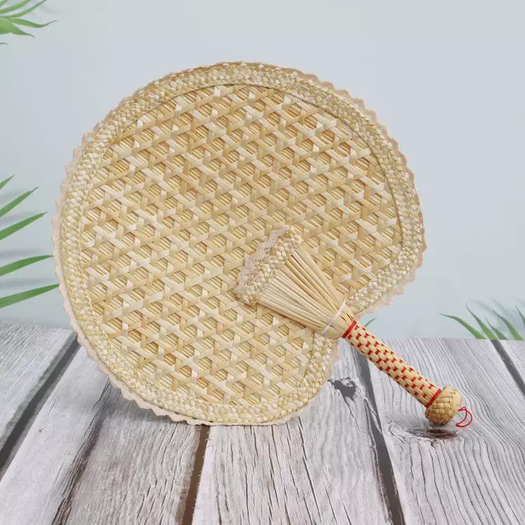 Straw Fan Old-Fashioned Fan Summer Hand-Cranked Kids Mosquito Repellent Palm-Leaf Fan Hand-Woven round Fan Chinese Style Classical
