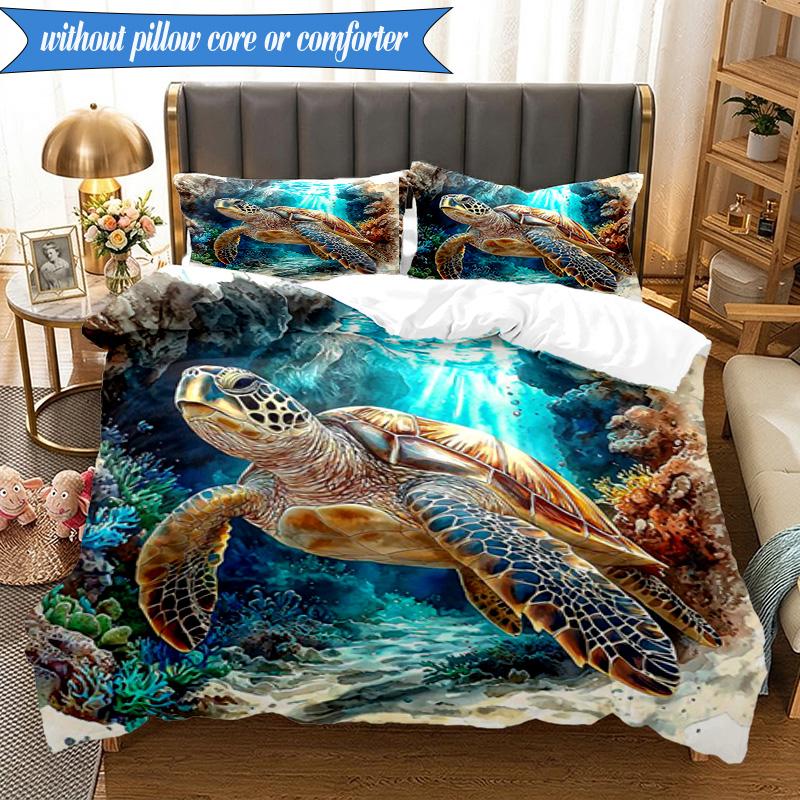 3PCS Ocean Love Turtles Bedding Set,Including 1pc Duvet Cover And 2pcs Pillowcases Perfect for Bedroom, Dormitory, Fan Christmas Gift
