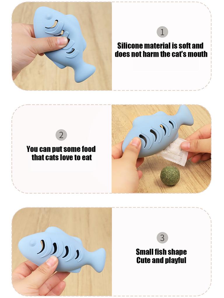 Fish-Shaped Cat Chew Toy - Dental Treat Dispenser Puzzle, Safe Silicone, No Battery, Interactive Pet Snack Game