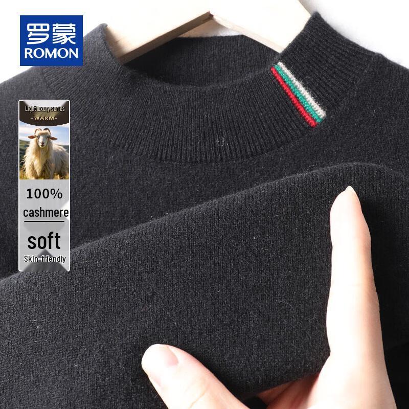 ROMON Men's 100% Cashmere Half-High Collar Pullover Sweater