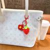Cute Hand Woven Woolen Strawberry Flower Keychain Car Key Jewelry Pendant Women's Bag Decoration for Girls Gift