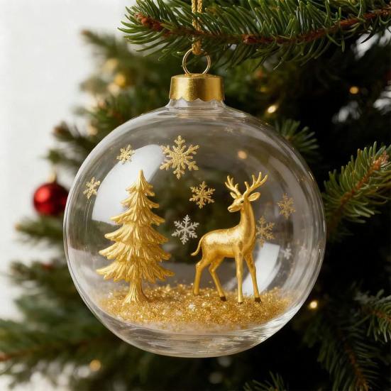 3D Wildlife Animal Christmas Ornaments Clear Plastic Xmas Ball Ornament Christmas