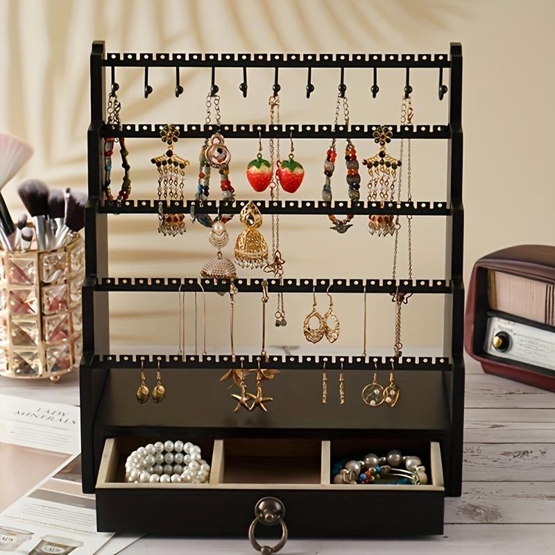 1pc Wooden 5 Tier Stepped Jewellery Stand, Jewellery Stand, Tabletop Earring Organiser Rings Bracelets Necklaces Jewellery Display Stand