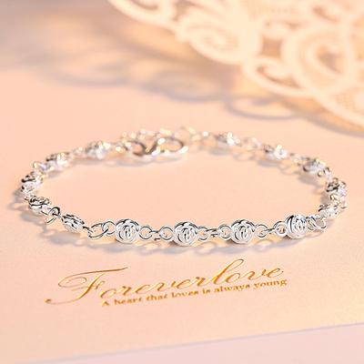 S999 Sterling Silber Armband frauen Koreanische Einfache Doppel-seitige Rose Armband Hohl Blume Armband Schmuck