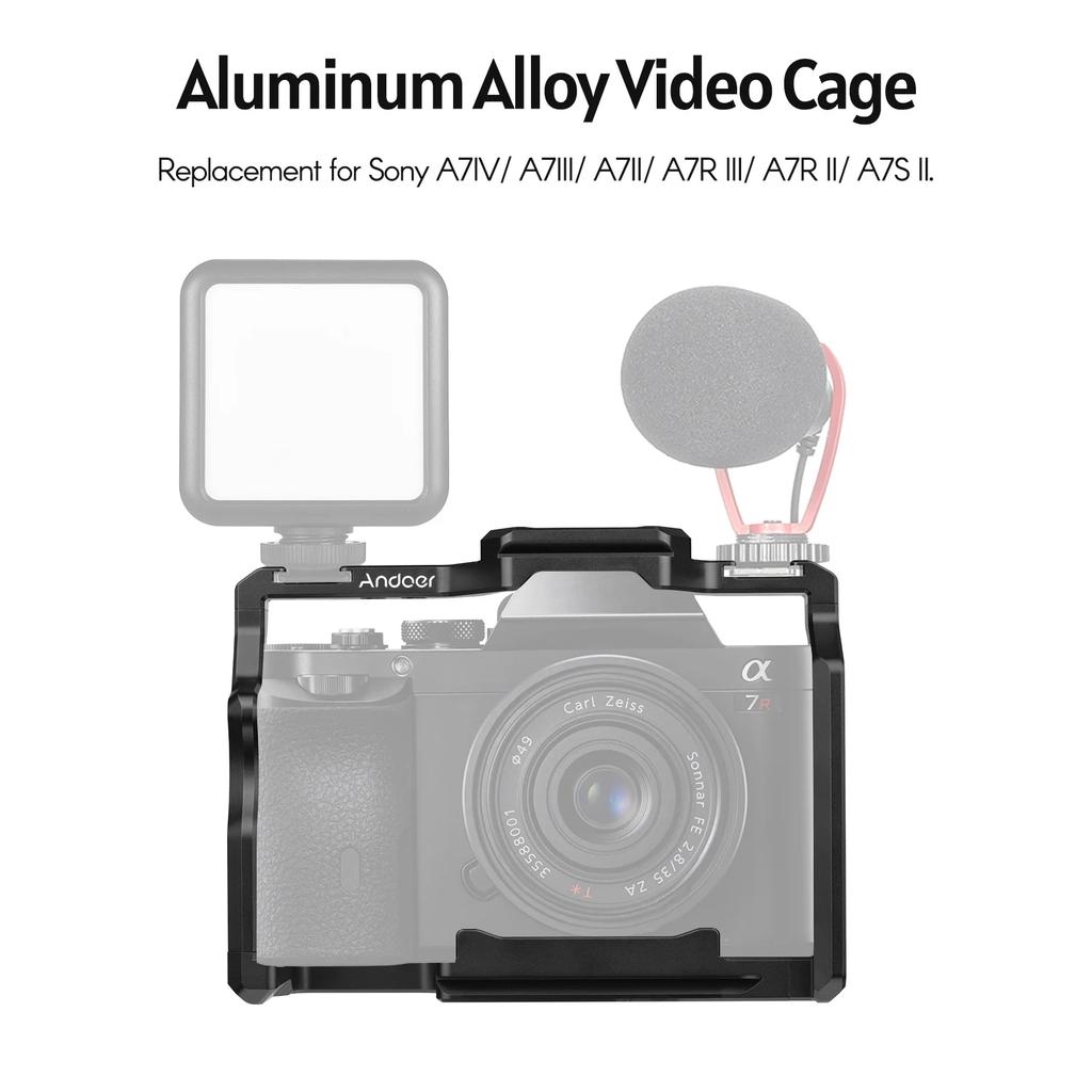 Cușcă pentru Cameră Andoer Aliaj de Aluminiu Cușcă Video cu Monturi Duble pentru Pantof Rece Numeroase Filete de 1/4 Inch Înlocuire pentru Sony A7IVA7III