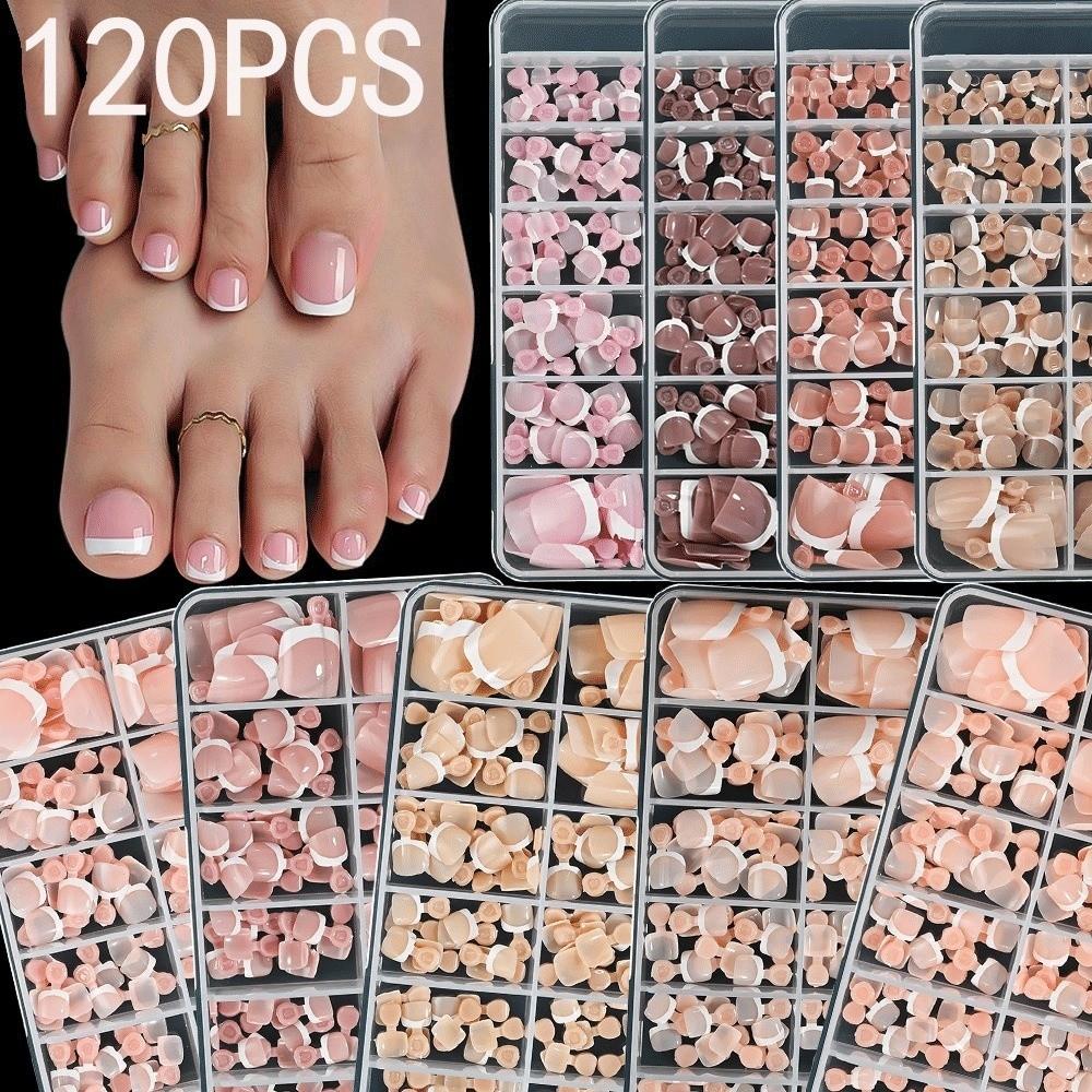 120Pcs Glossy Short Tip Toenail Press on Fake Toe Nails Luxury Tip Nails Set Nails Art