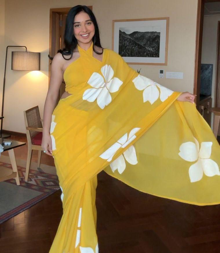 Trending Indian Ready To Wear Yellow Georgette Saree