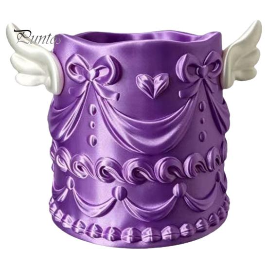 Multifunctional Desk Organizer 3D Printed Pen Holder, Large Capacity Dual-Purpose Makeup Brush Cute And Holder Pearlescent Angel Wing Relief