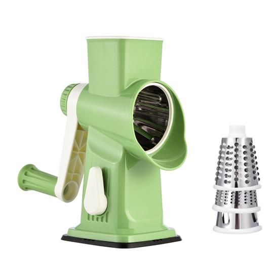 Rotary Cheese Grater with 3 Multi-Function Manual Vegetable Interchangeable Blades Slicer Quick Food Preparation Tool зелёный