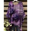 T-shirt da Donna Stampa Floreale Colorata Girocollo Top Orlo Irregolare Manica Corta Taglie Forti Abbigliamento da Donna Casual per Esterno