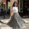 Women Maxi Skirt, Elastic Waist Plaid Print Long Skirt, Flowy Hem Lightweight Summer Skirt for Beach Travel Vacation Party