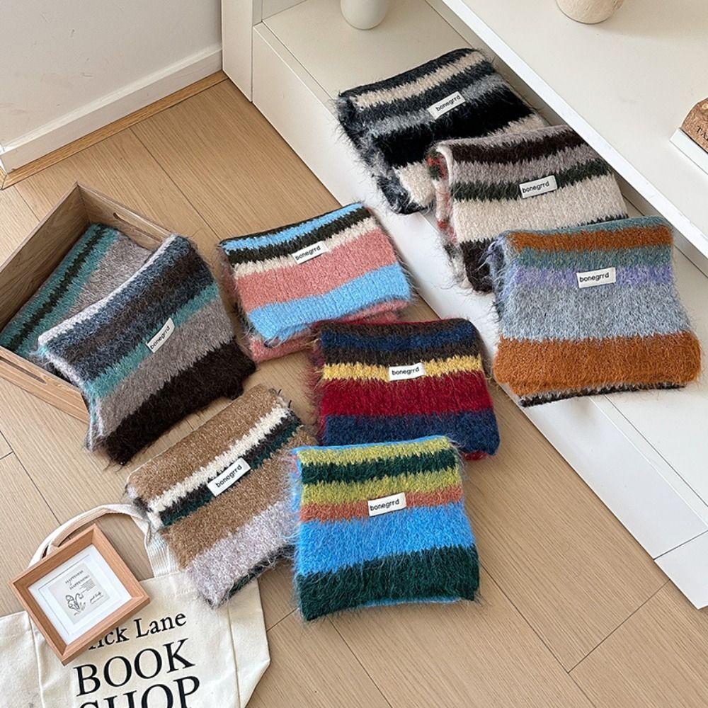 Colorful Neck Protection Knitted Scarf Stripe Cape Wraps Women Fashion Woolen Shawl