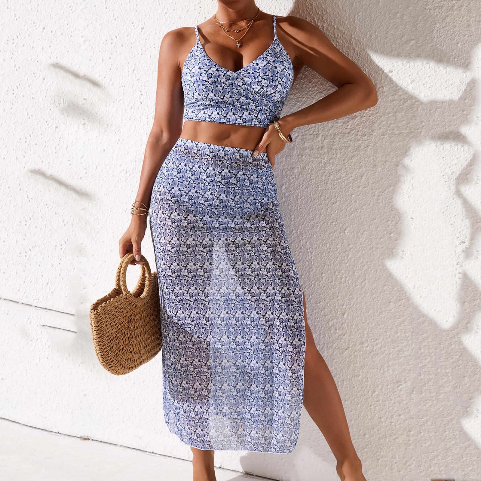 Women s Split Three-Piece Bikini Beach Swimsuit L