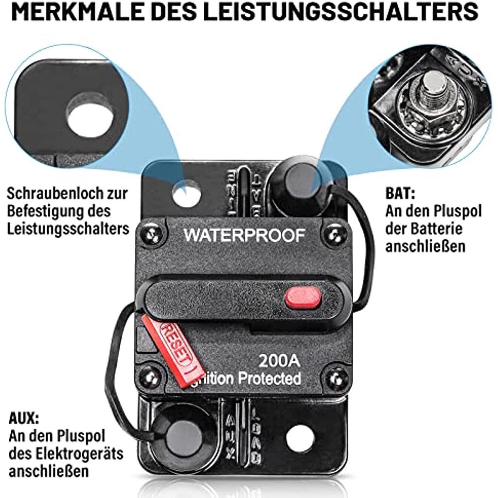 Fuse Holder Reset Switch Waterproof Car 200A Circuit Breaker 12-24V For Car Boat Audio Circuit Breaker