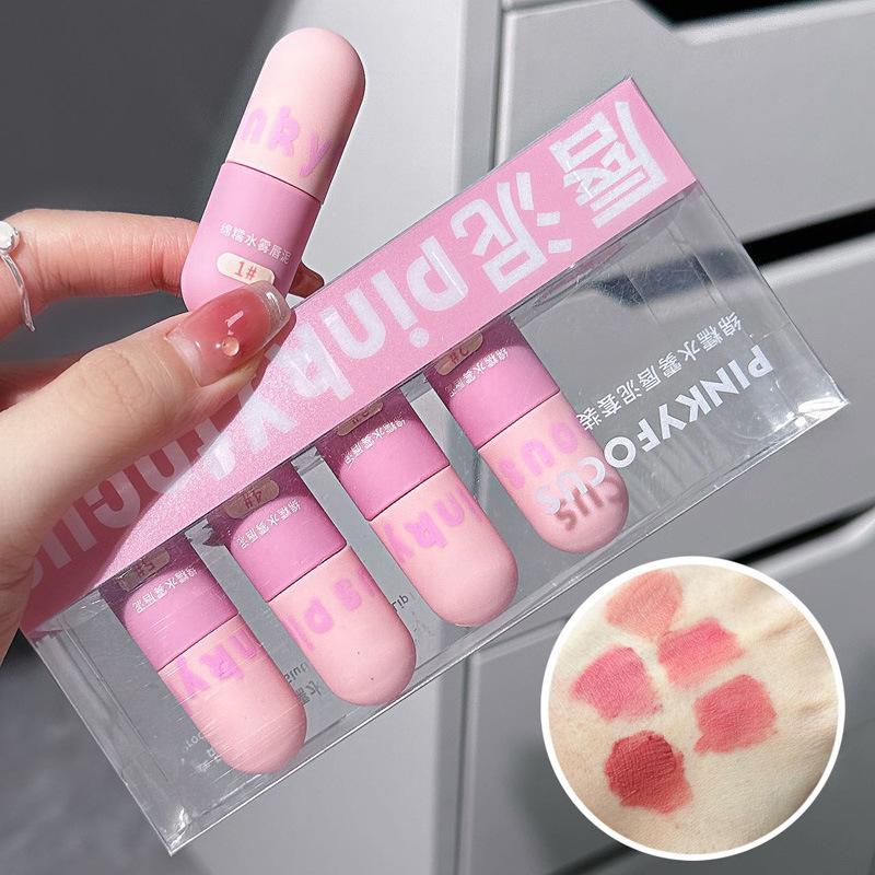 PinkyFocus Matte Velvet Lip Mud Set: Capsule Lip Gloss for Nude Makeup - Ideal for Students