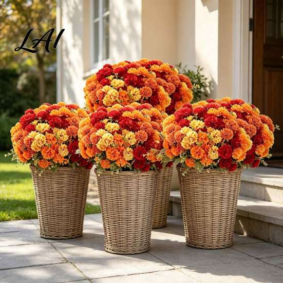 Elegant Faux Botanicals for Party Decor Artificial Mums Flowers Outdoor UV Resistant Fake Fall Chrysanthemums Realistic Silk Wedding Marigold Plant,
