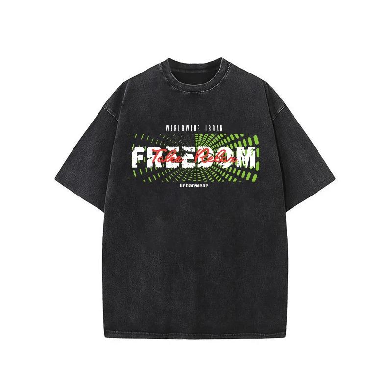 

Men s Heavyweight Washed T-Shirt with Bold FREEDOM & WORLDWIDE URBAN Print - Casual Streetwear Short Sleeve Round Neck Tee for Casual Attire S чёрный